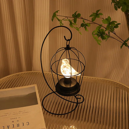Birdcage Table Lamp Warm White Fairy Light Bird LED Bedroom Living Room Decor