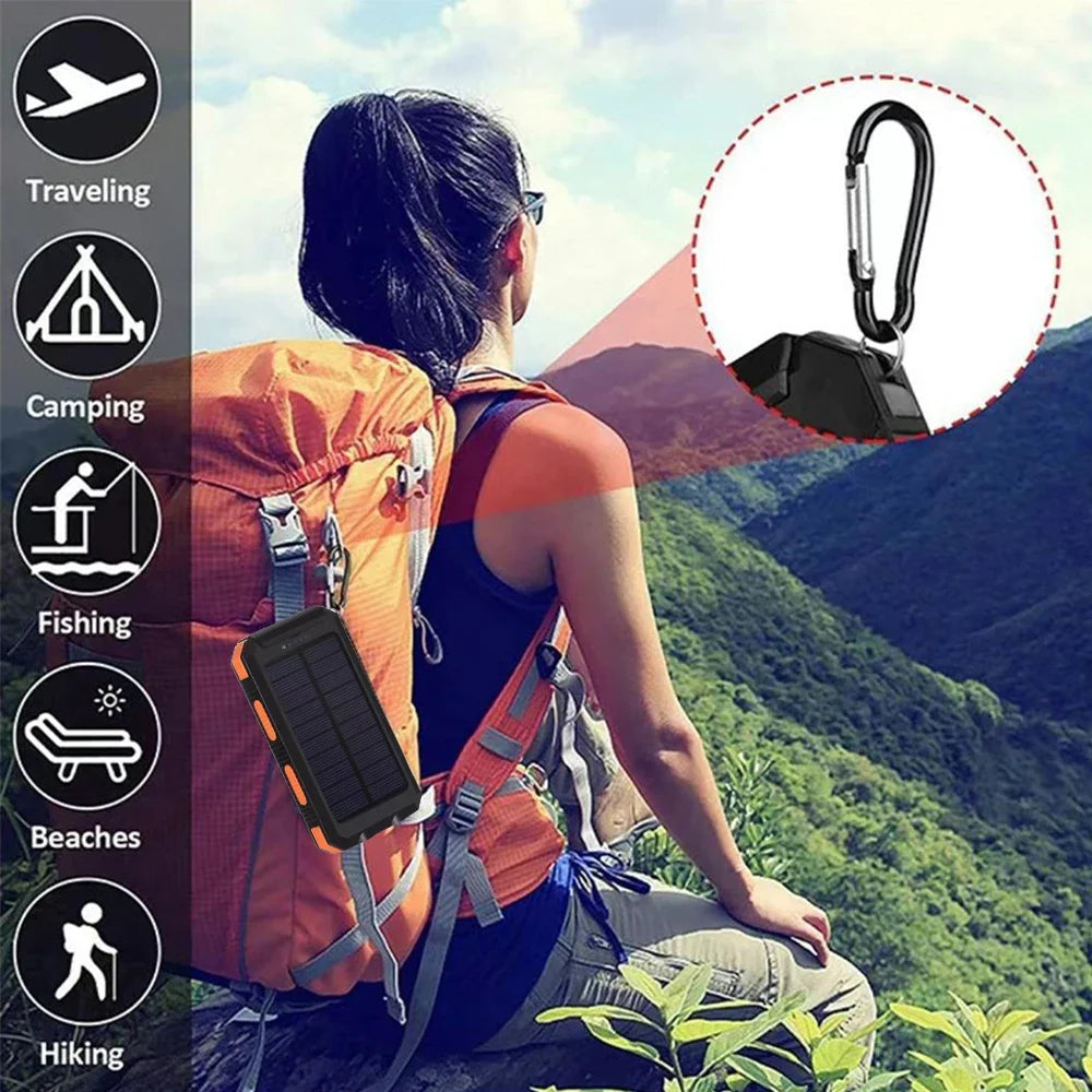 Solar Power Bank 20000mAh Portable Charger External Battery LED Light for Phones