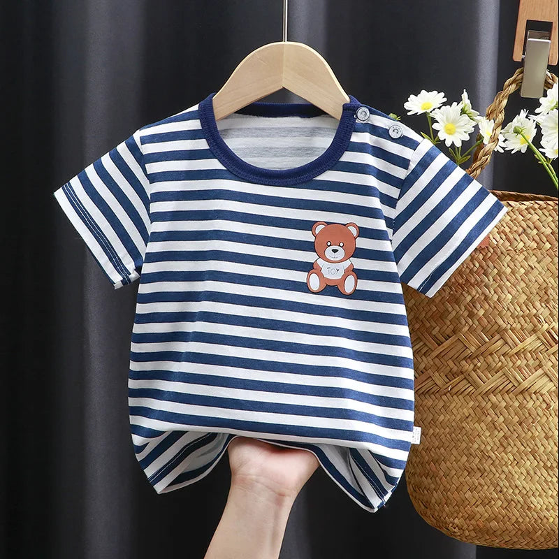 Camisetas y playeras infantiles de verano, 100 % algodón, con estampado gráfico, ropa para niño, estilo coreano, ropa para niña, auto de dibujos animados, 2026, artículos para bebé