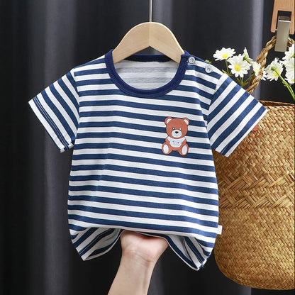 Camisetas y playeras infantiles de verano, 100 % algodón, con estampado gráfico, ropa para niño, estilo coreano, ropa para niña, auto de dibujos animados, 2026, artículos para bebé