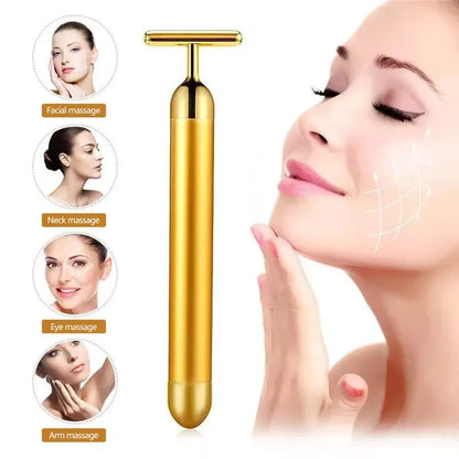 24K Electric Face-Lifting Rose Gold Stick T-Shaped Facial Massager | Skin Tightening Beauty Tool