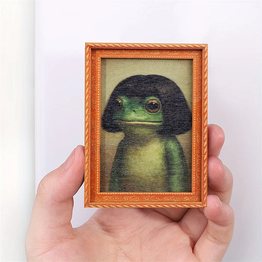 1 unidad Mini marco de fotos de madera Imán de nevera de rana Rana verde divertida y corte de pelo Decoración de cocina moderna Adorno de nevera duradero