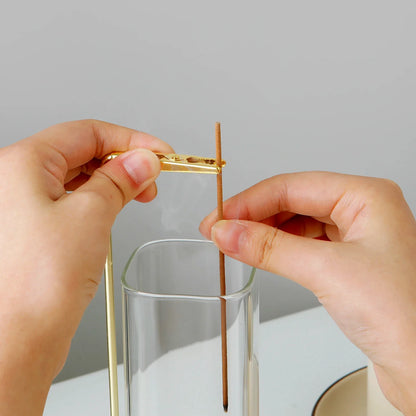 Brûleur d'encens en verre Support d'encens en bois pour bâtonnets avec cendrier en verre anti-cendres volantes pour yoga et décoration intérieure