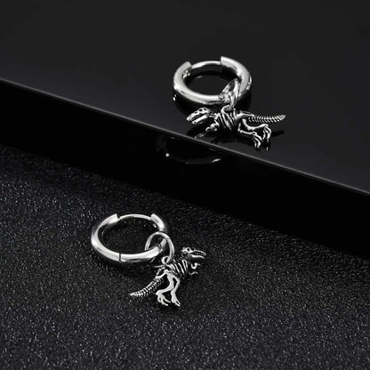 Dinosaur Drop Earrings | Stainless Steel Punk Rock Jewelry for Men and Women