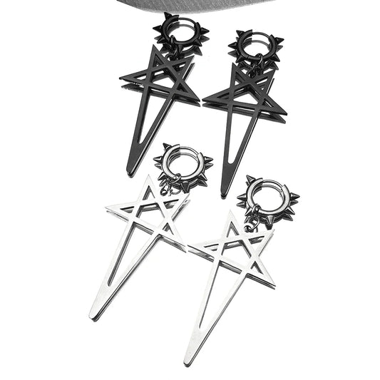 Pentagram Spike Rivet Hoop Earrings | Stainless Steel Gothic Punk Jewelry