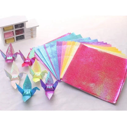 100Pcs Glitter Origami Paper Squares | Sparkling Lucky Bird Craft Sheets