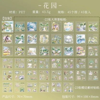 45pcs Garden at City End Series Sticker Set | Urban Landscape Decals for Journal Scrapbooking