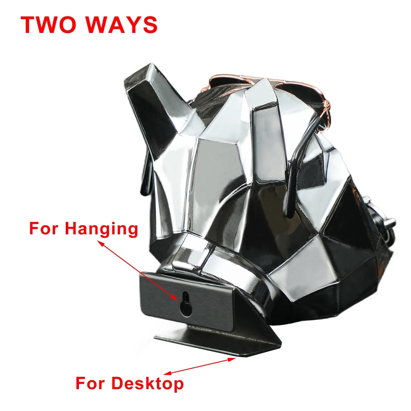 Figurine Tête de Chien Bouledogue Polygonale avec Rangement Galvanoplastie Dorée Argentée Sculpture en Résine Synthétique Solide Figurine Décoration Maison