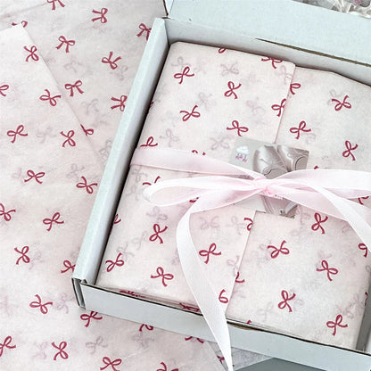 10 Pink Bow Snow Pear Wrapping Paper Sheets | Handmade Flower Bouquet Packaging