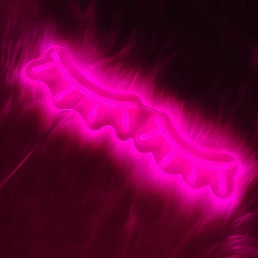 Enseigne au néon LED Cils Roses, Idéale pour la décoration de salon de cils, Lampe murale artistique pour dressing et salon de beauté, Alimentée par USB.