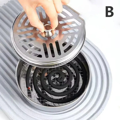 Mosquito Coil Holder with Cover | Portable Stainless Steel Stand
