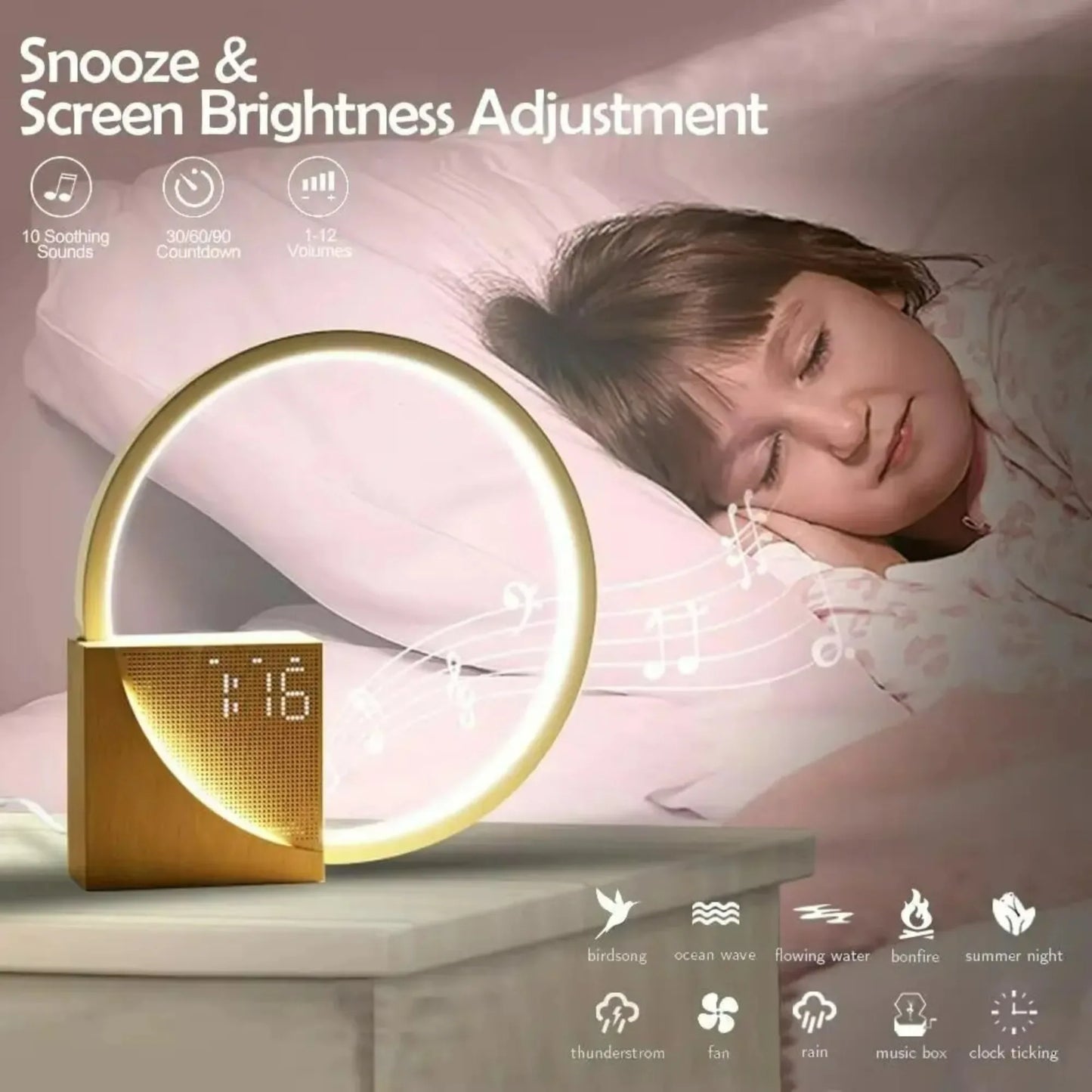 Réveil Lampe de Chevet Veilleuse Chargeur Téléphone Bruit Blanc Minuteur 3 Niveaux Intensité Variable Lampe de Table Tactile pour Chambre
