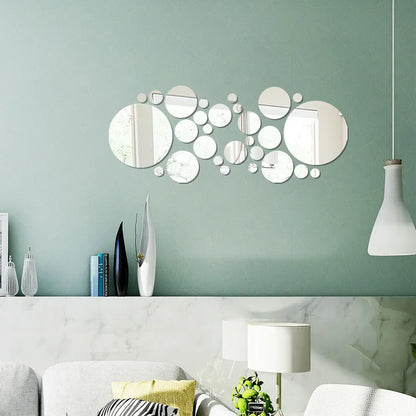 26pcs Round Acrylic Mirror Stickers | Self-Adhesive Removable Wall Decor for Bathroom and Kitchen