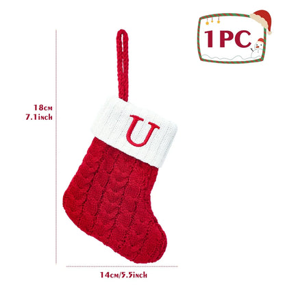 Christmas Socks Knitting Snowflake Letter Stocking Christmas Decoration for Home 2024 Xmas Tree Ornament Gift Navidad Natal A-Z