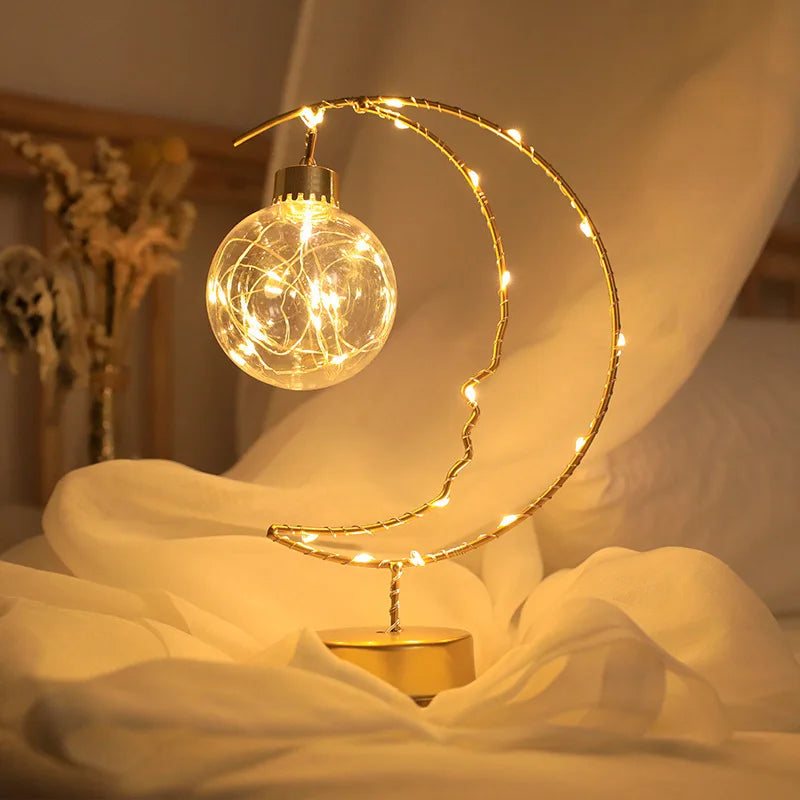 Moon Star LED Night Light Heart Iron Decor Indoor Lamp Gift Bedroom Ornament