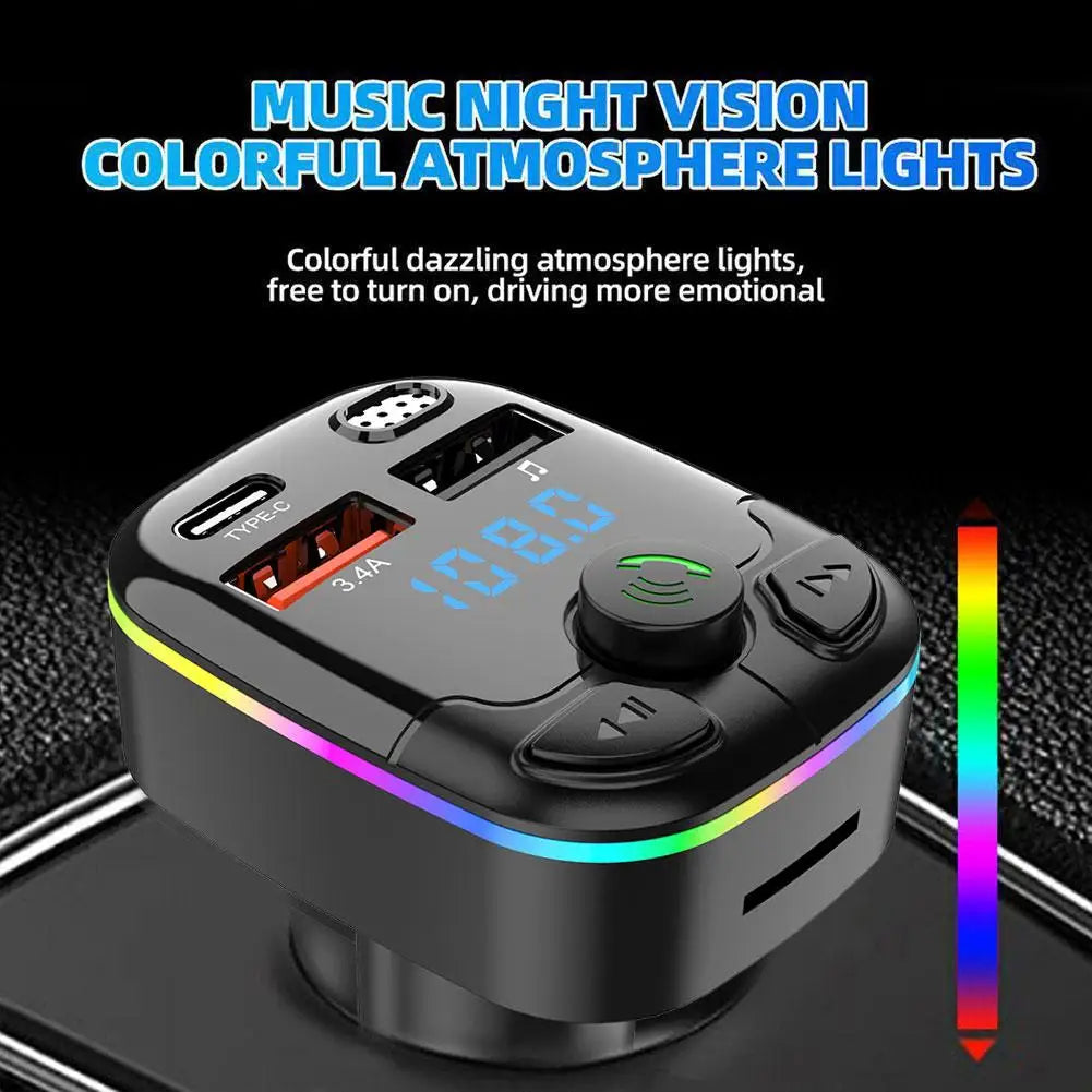 Bluetooth 5.0 FM Transmitter Car Charger with PD QC3.0 Fast Charging and Type C Adapter
