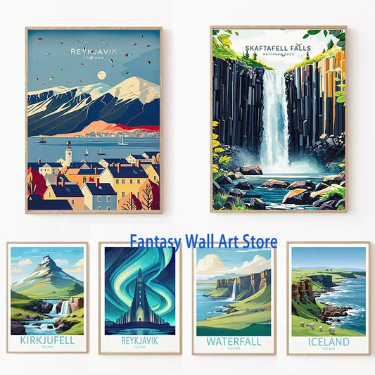 ISLANDIA Póster de Viaje Islandia Reikiavik Kirkjufell Skaftafell Cataratas Lienzo Pintura Fotos de Pared Decoración de Viaje