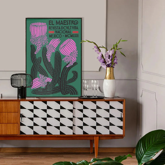 Eclectic El Maestro Mexico Poster. Blooming Cactus Vintage Mexican Culture Posters For Living Room Bedroom Home Decor