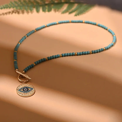 Colorful Stone Choker Necklace | Round Evil Charm Pendant for Women