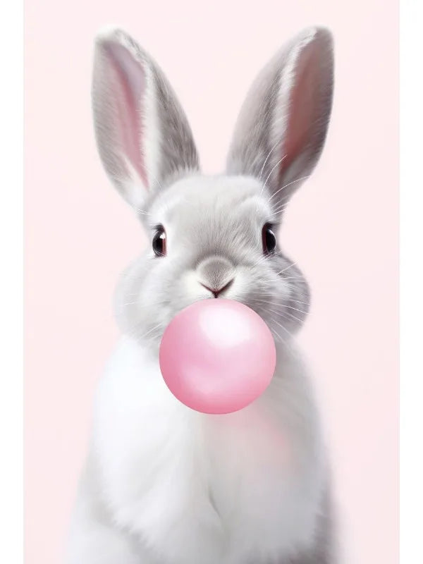 Lindo Panda Rosa Jirafa Conejo Guepardo Cebra Soplando Chicle Póster Lienzo Pintado para Habitación Infantil Decoración con Estampados de Animales