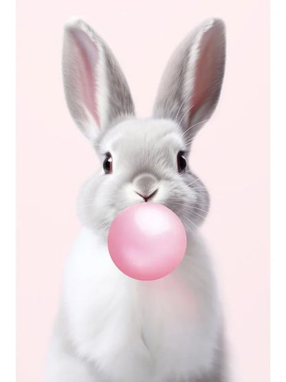 Lindo Panda Rosa Jirafa Conejo Guepardo Cebra Soplando Chicle Póster Lienzo Pintado para Habitación Infantil Decoración con Estampados de Animales