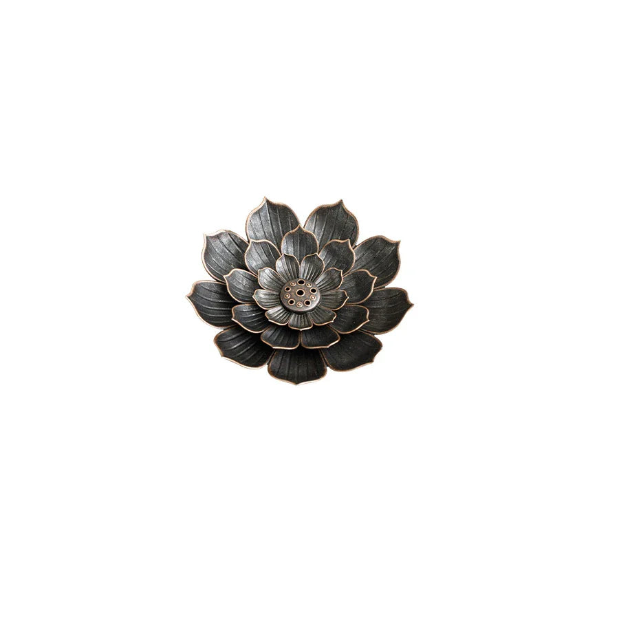 Brûleur d'encens 2-en-1 en alliage | Porte-bâtonnet de santal en métal avec motif lotus zen