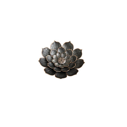 Brûleur d'encens 2-en-1 en alliage | Porte-bâtonnet de santal en métal avec motif lotus zen