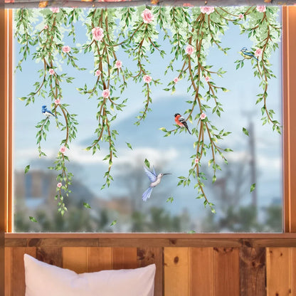 Branches Flowers Birds Window Sticker | Electrostatic Decorative Mural