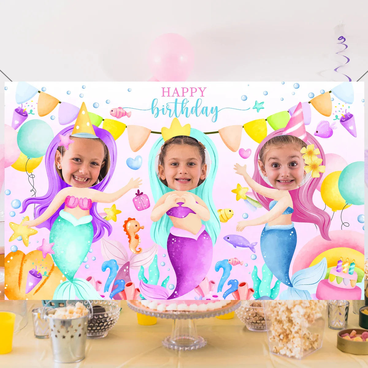 Fond de cadre photo sirène Petite queue de sirène Décoration de fête d'anniversaire Enfants Fille Baby Shower Fournitures de fête d'anniversaire Toile de fond