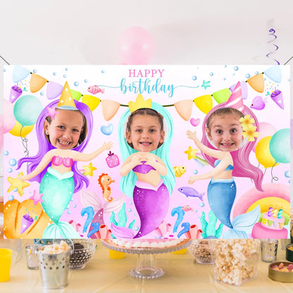Fond de cadre photo sirène Petite queue de sirène Décoration de fête d'anniversaire Enfants Fille Baby Shower Fournitures de fête d'anniversaire Toile de fond