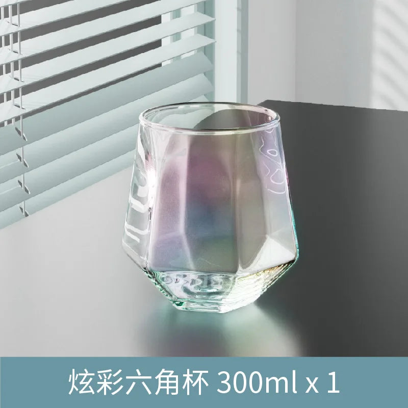 Gold Rim Hexagonal Crystal Glass | Elegant Whiskey & Wine Glass