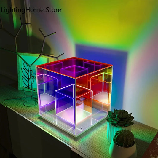 Colorful Cube Table Lamp Led Colored Acrylic Table Lamps For Living Room Bedroom Nordic Home Decor Light Night Bedside Lamp