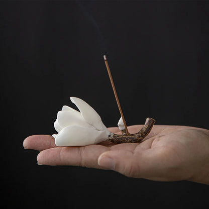 Ceramic Magnolia Flower Incense Holder | Handmade Zen Decor