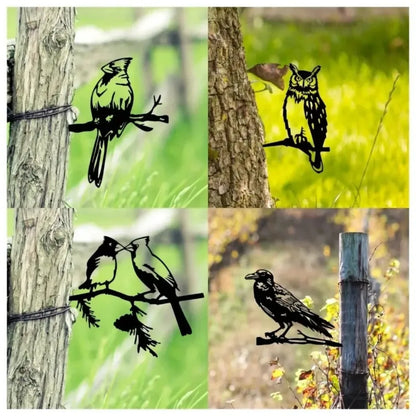 Décoration de jardin en métal - Silhouette de corbeau et de hibou en acier, sculpture artistique, décoration de jardin extérieure résistante aux intempéries