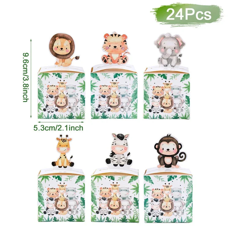 Jungle Animal Candy Boxes Safari Birthday Party Decoration Kids Gift Packaging Box Wild One Baby Shower Decor Supplies Box Bag