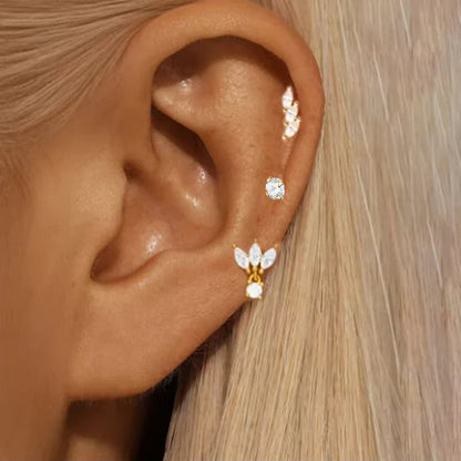 Gold Circle Hoop Earrings Set | Stainless Steel Zircon Flower Stud Jewelry