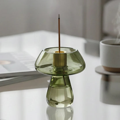 Glass Mushroom Incense Burner Brass Nine-Hole Incense Holder Incense Stick Holder for Meditation Yoga Spa Home Decor