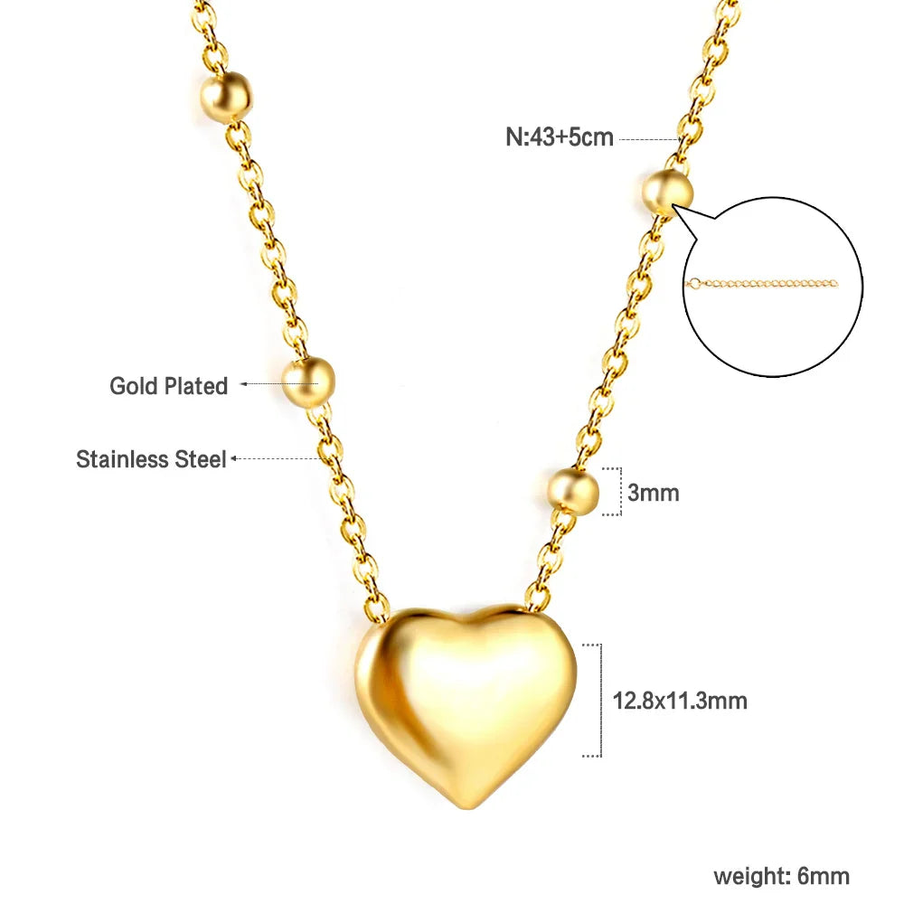 ASONSTEEL Heart Pendant Necklace | Romantic Gold Stainless Steel Choker for Women