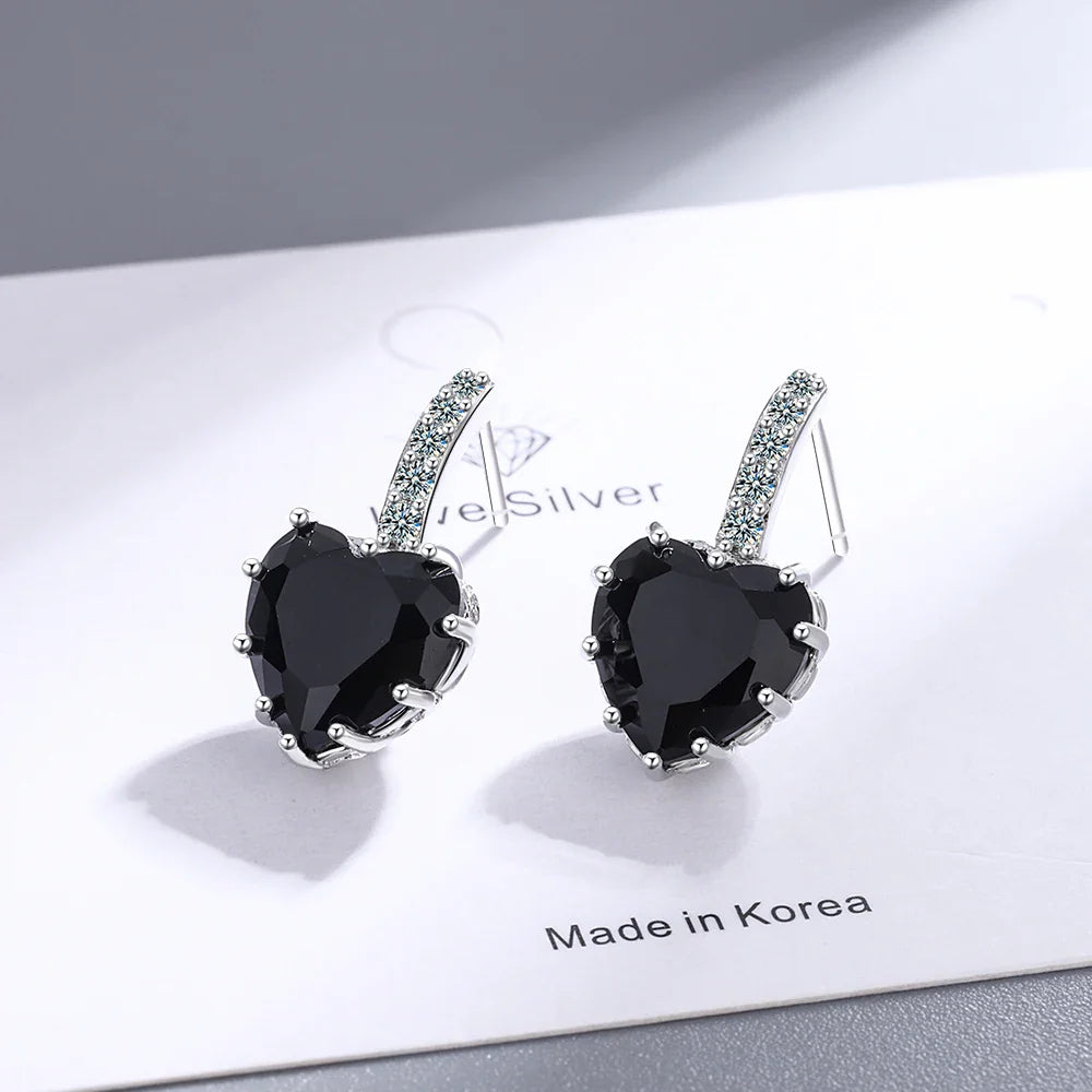 Natural Garnet Red Ruby Heart Stud Earrings | 925 Sterling Silver Jewelry for Women