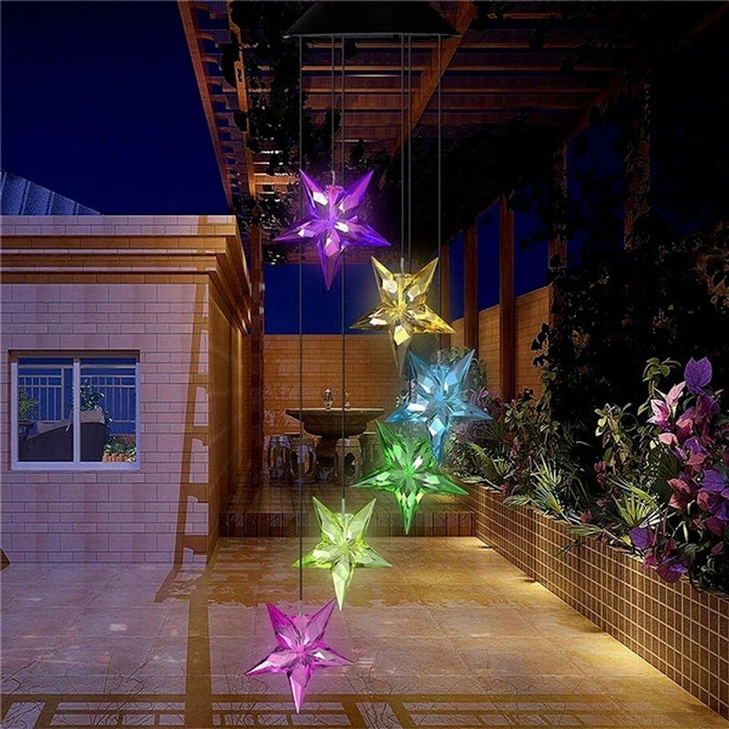 Solar LED Wind Chime Crystal Ball Color Changing Garden Hanging Light