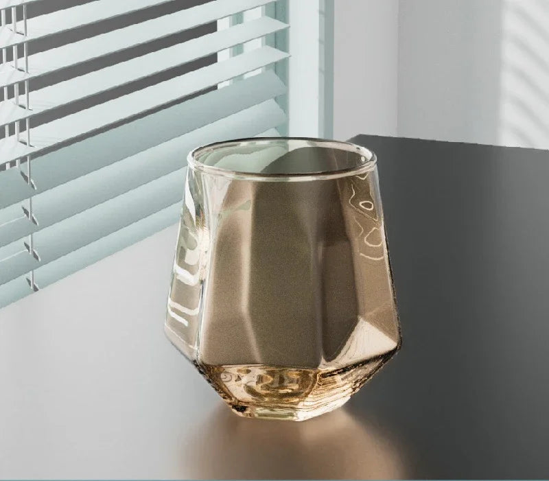 Gold Rim Hexagonal Crystal Glass | Elegant Whiskey & Wine Glass