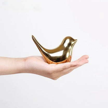Figurines d'oiseaux en céramique dorée, modernes et luxueuses, accessoires de décoration intérieure, figurines d'oiseaux dorées décoratives, ornements de mariage