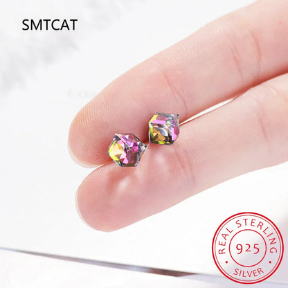 1.2ct Natural Sky Blue Topaz Stud Earrings | 925 Sterling Silver Geometric Jewelry