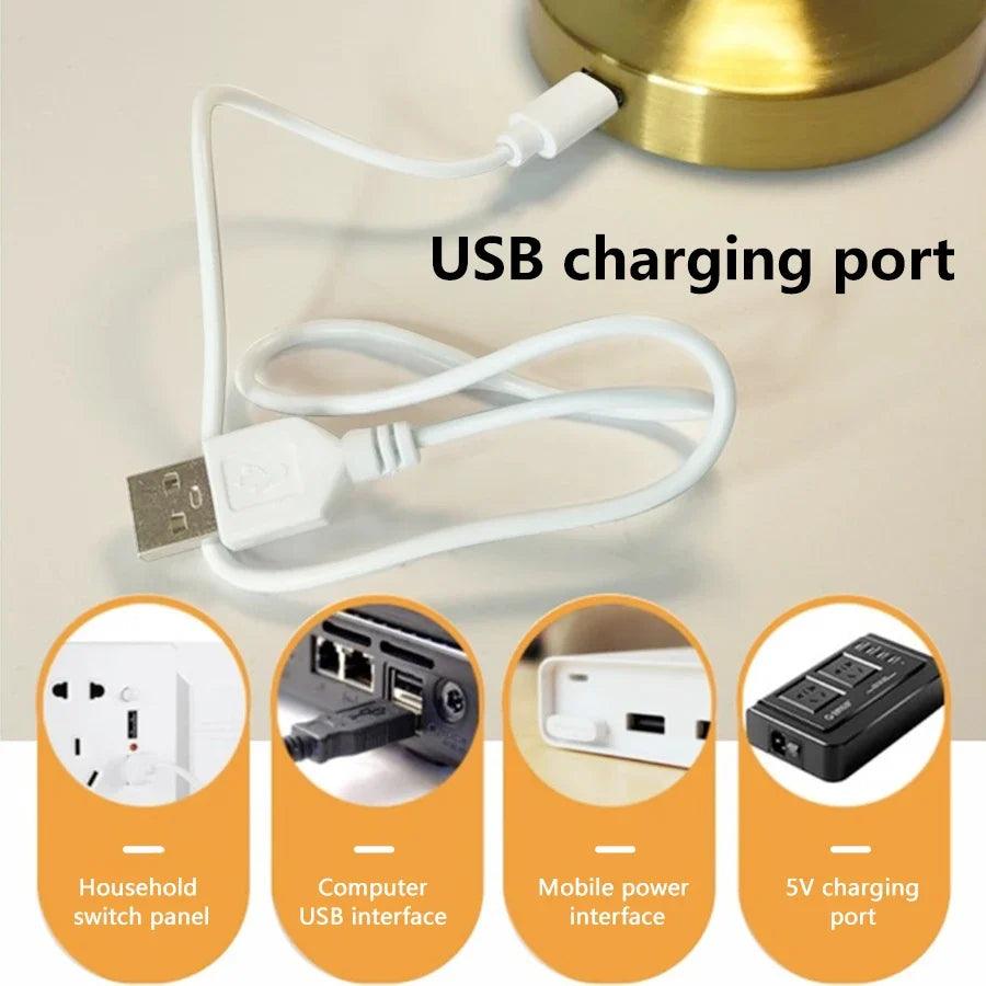 LED Metal Touch Table Lamp | Rechargeable Dimmable Night Light for Coffee Bar Decor