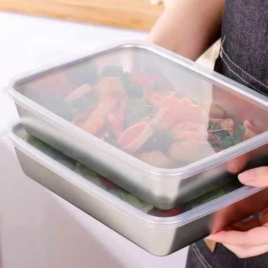 Recipiente rectangular de acero inoxidable para mantener los alimentos frescos, bandeja bento para pícnic, caja de almacenamiento para refrigerador y congelador, plato de restaurante