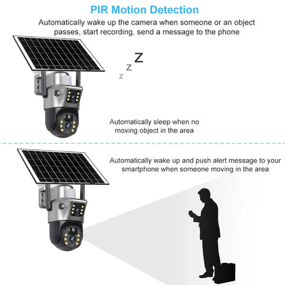 4G WiFi Solar Security Camera Dual Lens 8MP 4K PIR Night Vision Outdoor CCTV