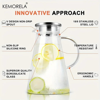 Pichet d'eau transparent en verre résistant à la chaleur, bouilloire à eau froide et tasses, pot à eau avec poignée, grande capacité, pichet de bureau et domestique