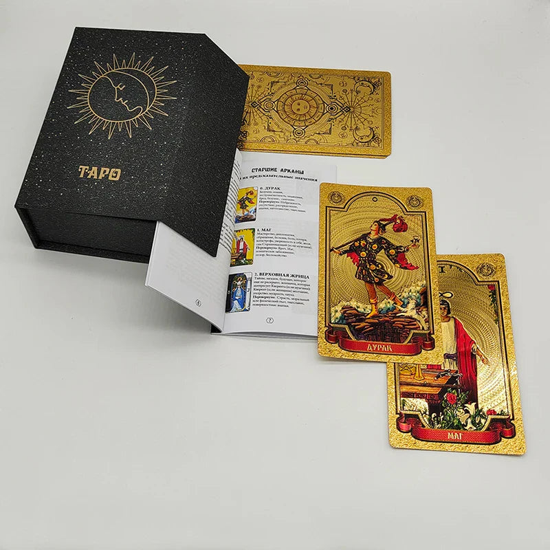 Cartes de Tarot russes de divination de luxe en feuille d'or de haute qualité Jeux de société prédictifs pour le marché russe