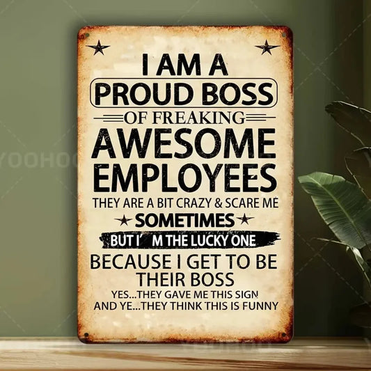 1 Plaque en aluminium « Le fier patron d'un employé génial », 20x30 cm – Décoration murale humoristique et motivante au design vintage