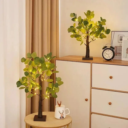 Lumières LED d'arbre d'eucalyptus artificiel, alimentées par piles USB, lumières d'arbre pour la décoration de chambres et de fêtes, lampe de Noël, cadeau de Thanksgiving